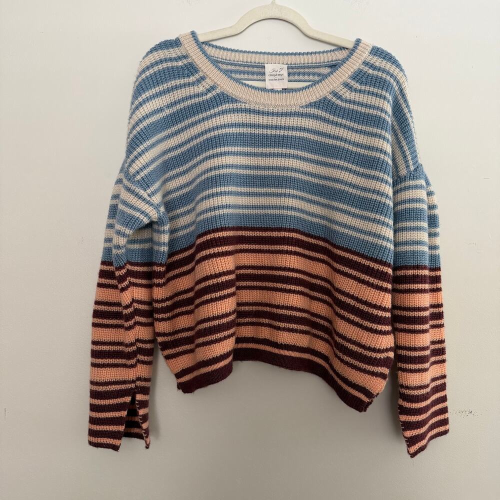 Cinq A Sept Wool Blend Boxy Striped Crewneck Multicolor Sweater Size Large